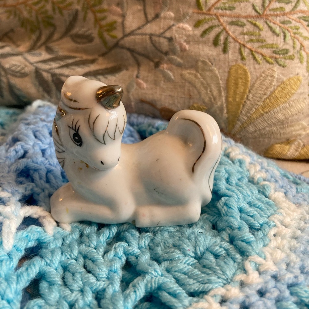 Unicorn Ceramic Figurine with Gold Details